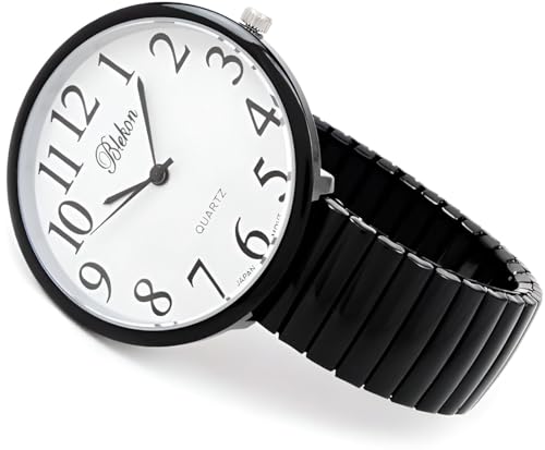 Geneva STC Black Super Large Face Stretch Band Easy to Read Watch - Product Imagery