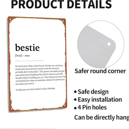 Vintage Bestie Definition Printed Metal Sign, 8x12 Inch Aluminum - Product Imagery