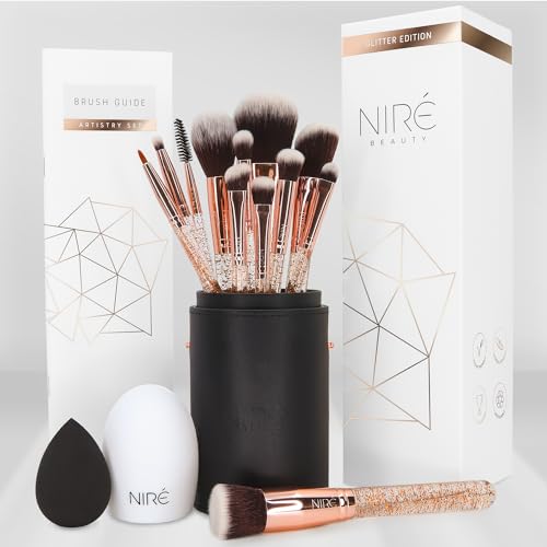 Beauty Glitter Makeup Brush Set 15 Piece Rose Gold - Niré Official Imagery - 1