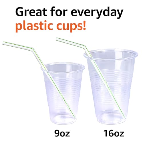 Amazon Basics Disposable Striped Plastic Flex Straws, BPA Free, - Product Imagery