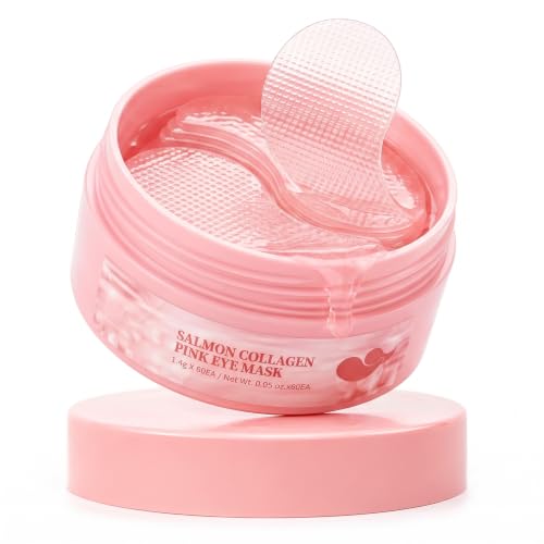 Salmon Collagen Under Eye Masks, 60-Count Pink Hydrogel Eye Pads - Product Imagery
