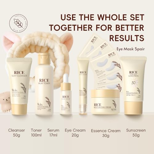 15PC Luxury Rice Korean Skin Care Set Gift Kit for Women, Glass - Product Imagery