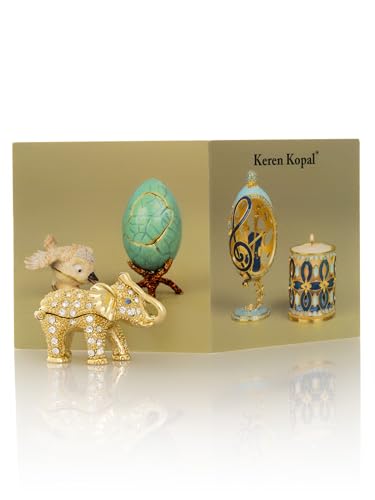 Keren Kopal Miniature Golden Elephant Trinket Box Faberge Style - Product Imagery