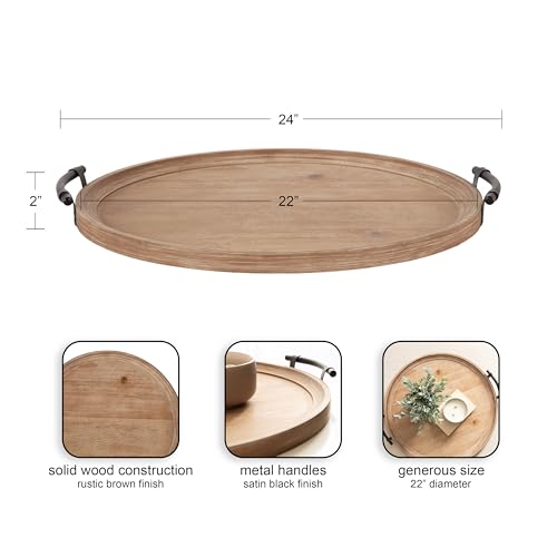 Kate and Laurel Bruillet Farmhouse Wood Round Ottoman Tray; 24 x - Product Imagery