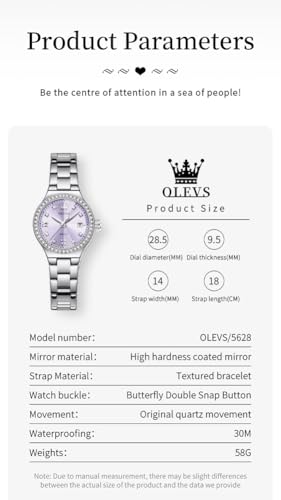 OLEVS Watch Women Silver Watch for Women Luxury Diamond Womens - Product Imagery