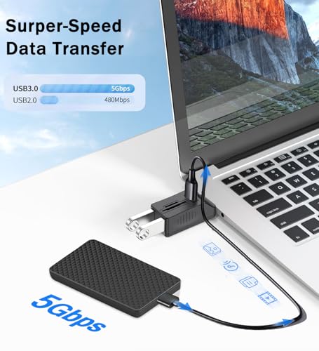 VIENON 5-Port USB 3.0 Hub with SD TF Card Reader, USB Extender - Product Imagery