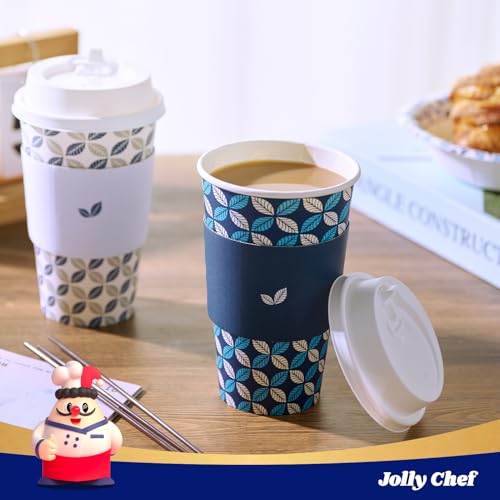 JOLLY CHEF 16 oz Coffee Cups with Lids 100 Pack, Disposable Hot - Product Imagery