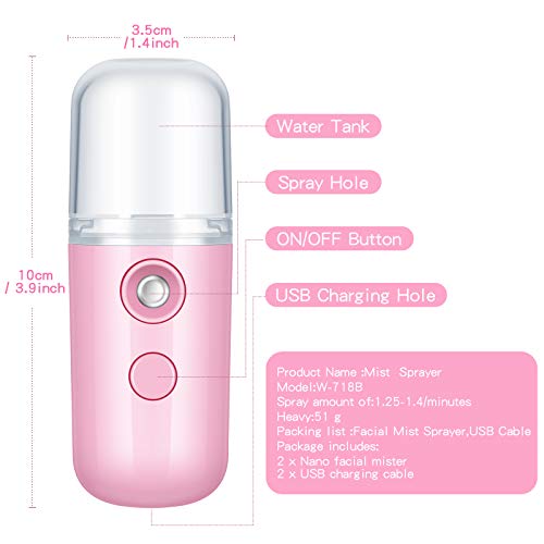Honoson 2 Pack Nano Facial Mister for Lashes Sprayer,Pink - Product Imagery