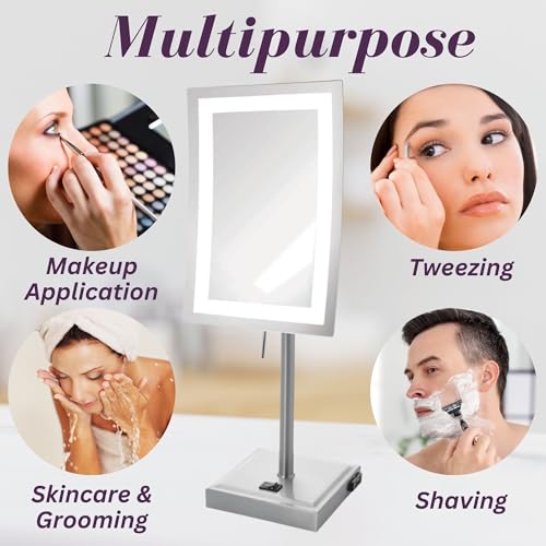 JERDON Lighted Makeup Mirror with 5X Magnification - Nickel - - Product Imagery