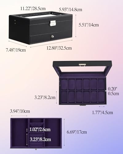 GUKA Watch Box, 12 Slot Watch Case, Watch Cases for men with - Product Imagery