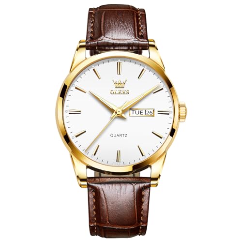 Men's Casual Leather Watch, Easy to Read Three-Hand Analog - Product Imagery