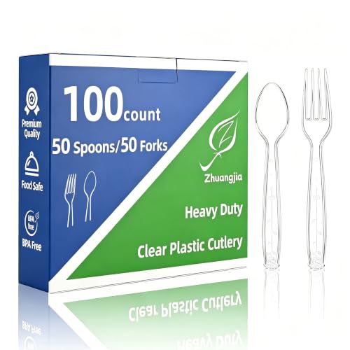 100 Count Plastic Silverware Heavy Duty 50Forks50Spoons - Product Imagery