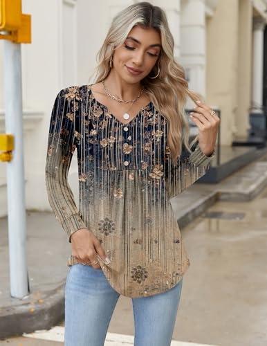 Zeagoo Womens Long Sleeve Tops Fall V Neck Shirt Casual Pleated - Product Imagery