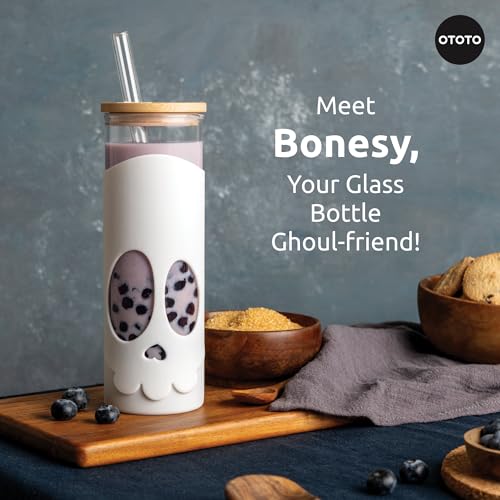 OTOTO NEW Bonesy Glass Tumbler with Straw and Lid - 16.90oz Cute - Product Imagery
