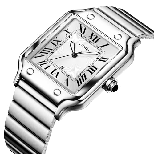 Unisex Classic Square Roman Numerals Analog Quartz Watches 30M - Product Imagery