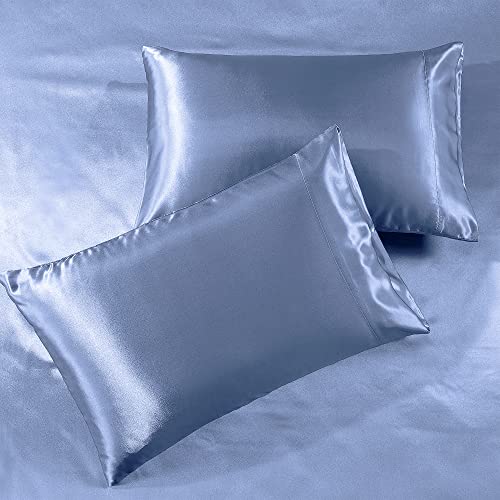 Satin Sheets Twin [3-Piece, Skyblue] Hotel Luxury Silky Bed - Product Imagery