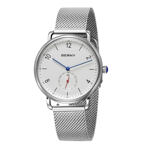 BERNY Silver Watch for Men & Women, Fashion Dress Unisex Quartz - Product Imagery