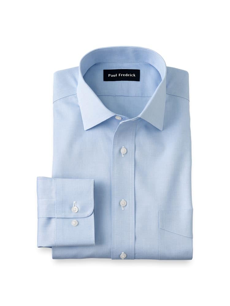 Paul Fredrick Men's Non-Iron Pinpoint Spread Collar Button Cuffs - Product Imagery