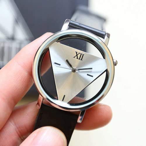 Unisex Charm Glass Hollow Triangle Dial Faux Leather Analog - Product Imagery