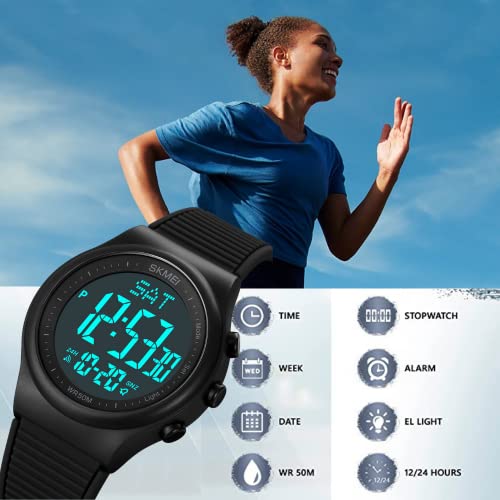 Digital Watch for Women Waterproof Black Wristwatch Sports Mens - Product Imagery