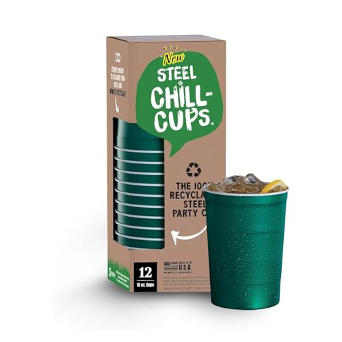 Steel Chill Cups 16 oz. Durable & Reusable Party Cups, Green, 12 - Product Imagery
