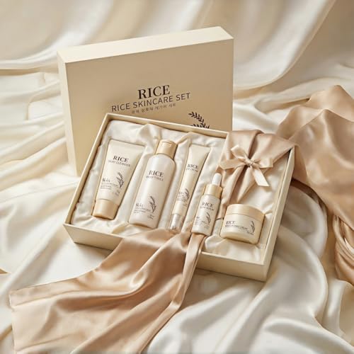 Korean Skin Care Set with Rice, 5-Step Facial Kit for Women - Product Imagery