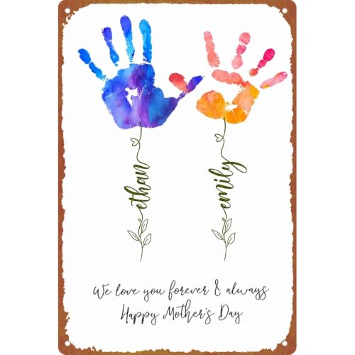 Mother's Day Handprint Art Plaque, 8x12 Inch Aluminum Metal Wall - Product Imagery