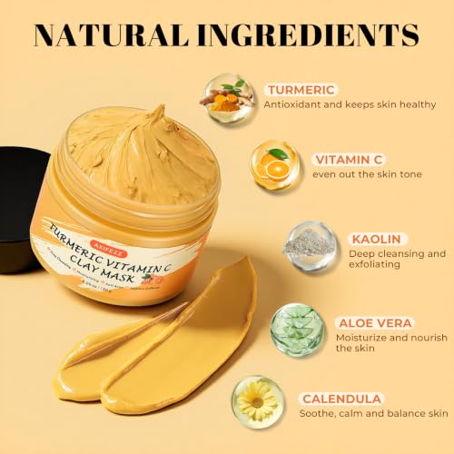 Turmeric Vitamin C Clay Mask with Kaolin Clay, Deep Cleansing - Product Imagery