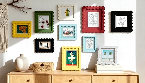 4x4 Yellow Picture Frame with Mat for 3x3, Curved Wavy Edge Deco - Product Imagery