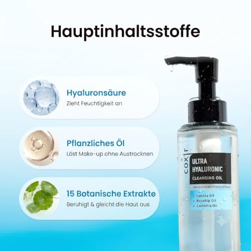 coxir Ultra Hyaluronic Cleansing Oil, Hydrating Makeup Remover, - Product Imagery