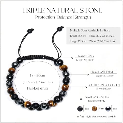 HASKARE Triple Protection Bracelet for Men - Genuine Tigers Eye - Product Imagery