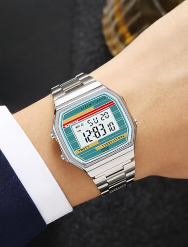 BESTKANG Retro Digital Watch Stainless Steel Band for Men Women - Product Imagery