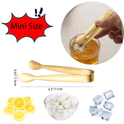 8PCS Gold Mini Metal Tongs,4.3"/11cm,Stainless Steel 304,for Ice - Product Imagery
