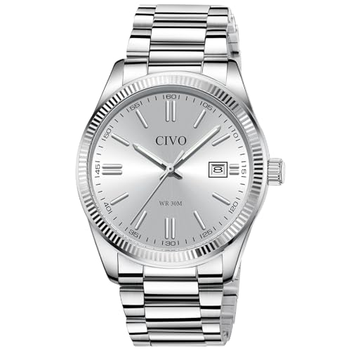 CIVO Analog Mens Watches Silver: Wrist Watches with Date Easy to - Product Imagery