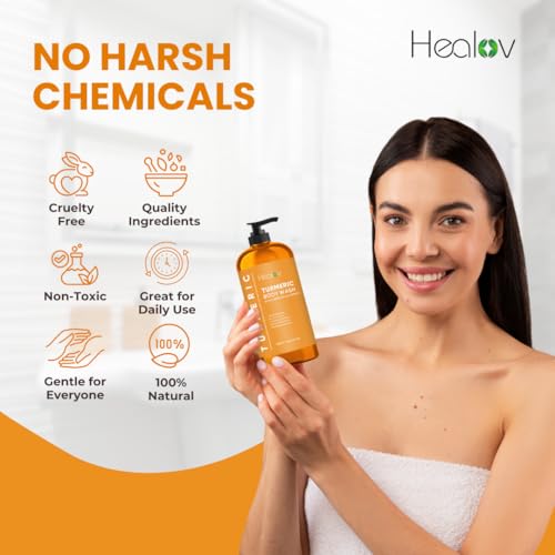 Healov Turmeric Body Wash – Skin Brightening Soap for Dark - Product Imagery