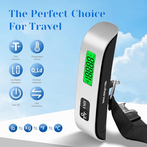 Luggage Scale, 110lb/50kg Portable Luggage Weight Scale, Silver - Product Imagery