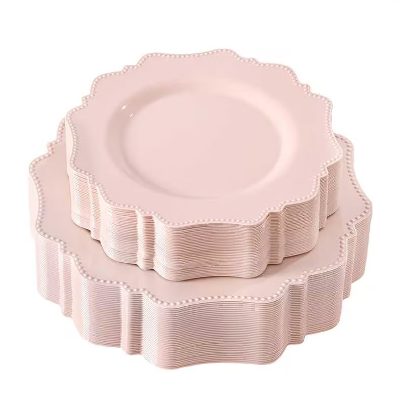 COLOSUS 60 PCS Pink Disposable Plastic Plates Fancy Beaded - COLOSUS Official Imagery - 1