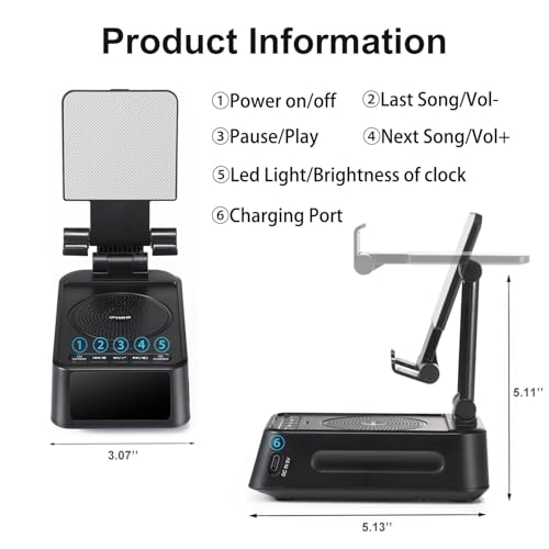Gifts for Men Women, Phone Stand with Bluetooth Speaker&Clock, - Product Imagery