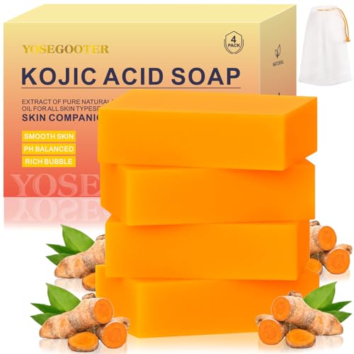 Kojic Acid Soap 4 Packs 14oz,Turmeric Soap, Dark Spot Remover - Product Imagery