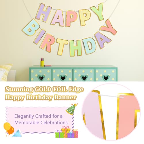 Pre-Strung Happy Birthday Banner - Pastel Macaron Party - Product Imagery