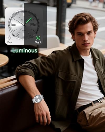 CIVO Analog Mens Watches Silver: Wrist Watches with Date Easy to - Product Imagery