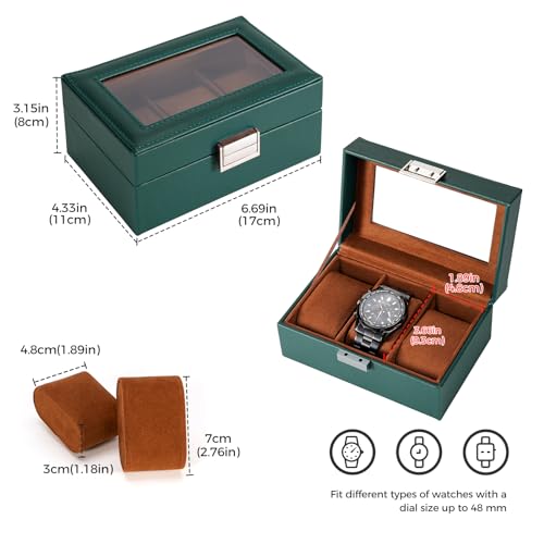ProCase Watch Box, 3 Slot Mens Watch Display Case, MidnightGreen - Product Imagery