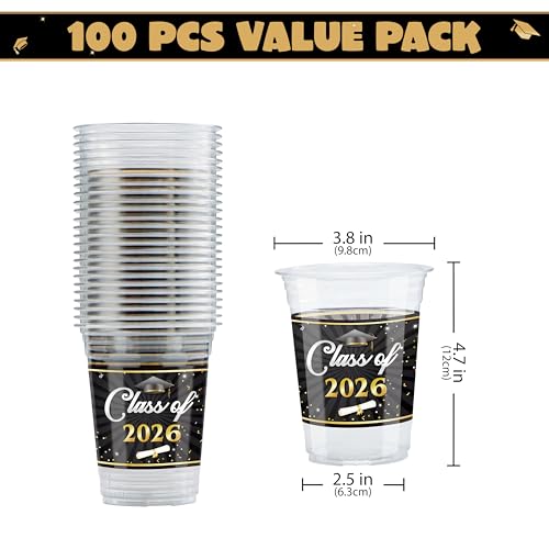 JOYIN 100 Pcs 16oz Graduation Cups Party Plastic Cups, Class of - Product Imagery