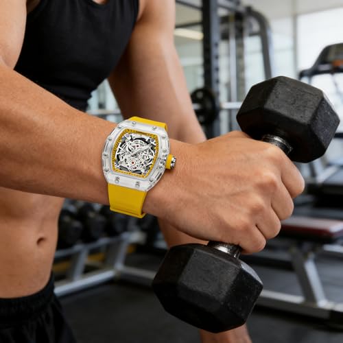 Gosasa Men's Transparent Tonneau Quartz Watch, Skeleton-Style - Product Imagery