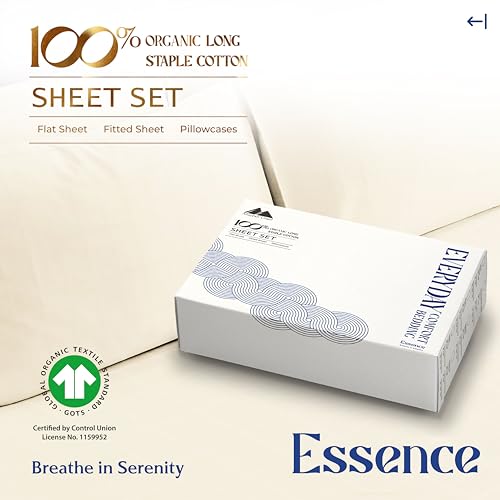 Mayfair Linen 100% Organic Cotton Sheets Queen Size - 4 PC Ivory - Product Imagery