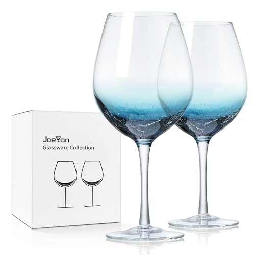 Joeyan Handmade Blue Crackle Wine Glasses,Crystal Wine Glass Cup - Product Imagery