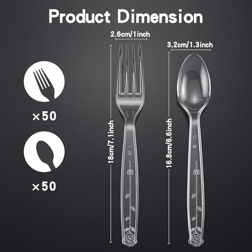 100 Count Plastic Silverware Heavy Duty 50Forks50Spoons - Product Imagery