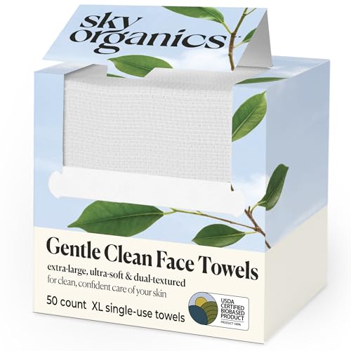Sky Organics Gentle Clean Face Towels 50ct XL, Single-Use Face - Product Imagery