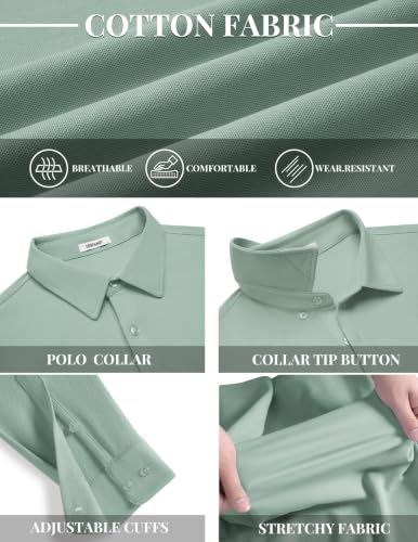 COOFANDY Mens Polo Shirts Long Sleeve Cotton Pique Casual Button - Product Imagery