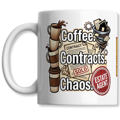 Estate Agent Coffee Mug - Coffee Contracts Chaos - Humorous Real - Product Imagery